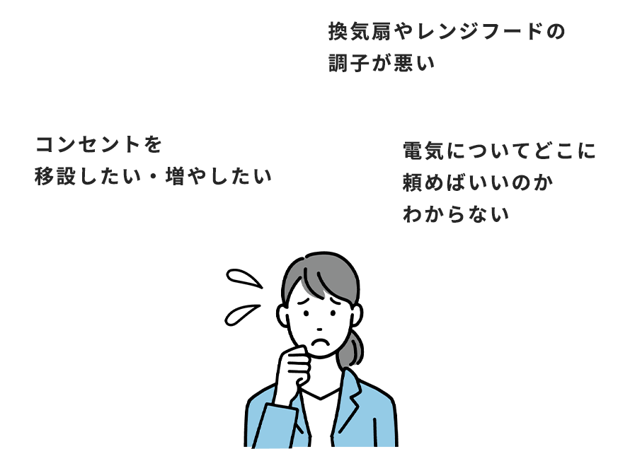 換気扇やレンジフードの調子が悪い、換気扇やレンジフードの調子が悪い、電気についてどこに頼めばいいのかわからない