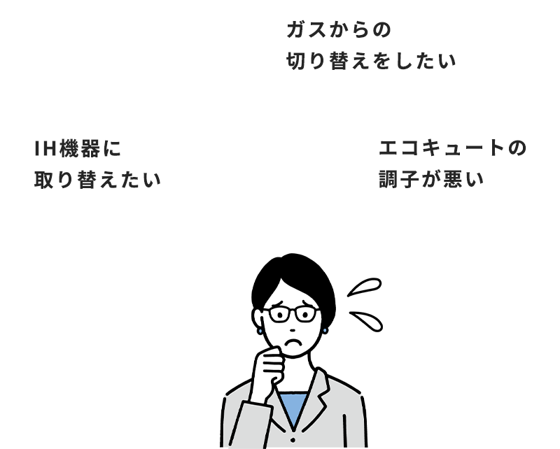 エコキュートの取替（オール電化）、ガスからの切り替えをしたい、エコキュートの調子が悪い